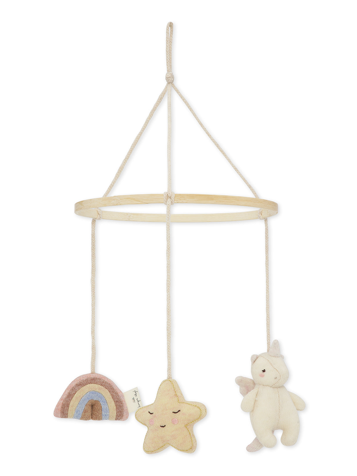 Konges Slojd Mobiles Unicorn activity ring featuring a colorful unicorn design and soft fabric, ideal for baby's sensory play.