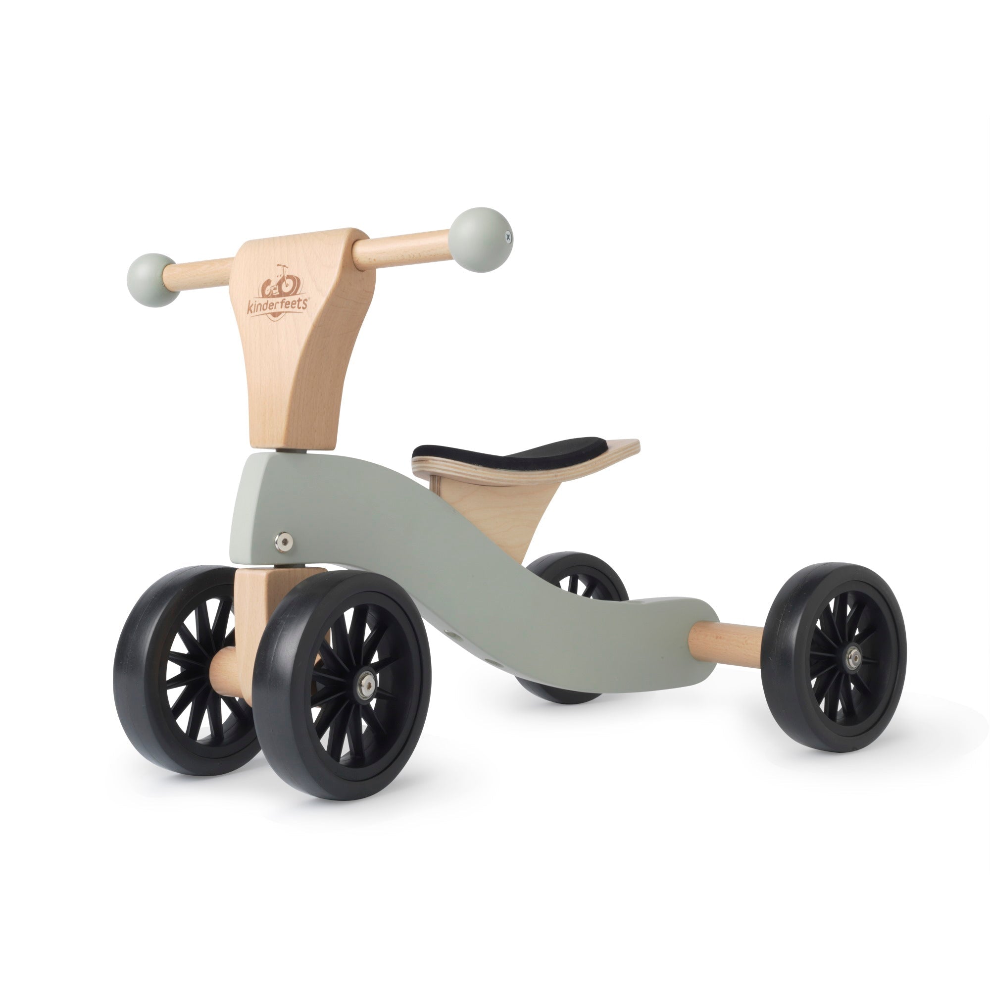Kinderfeets Tiny Glider toy with wooden frame and colorful handlebar, designed for young children to ride and play.