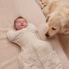 Love to Dream Swaddle Up™ Extra Warm 3.5 TOG in blush with heart and oatmeal design, shown on a white background.