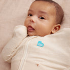 Love To Dream Swaddle Up All Seasons 1.5 TOG swaddle in Twigs pattern, featuring soft fabric and adjustable arm openings for babies.