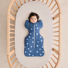 Love to Dream Swaddle Up Transition Bag in Little Dreamer Denim, warm 2.5 TOG, cozy baby sleepwear with easy transition design.