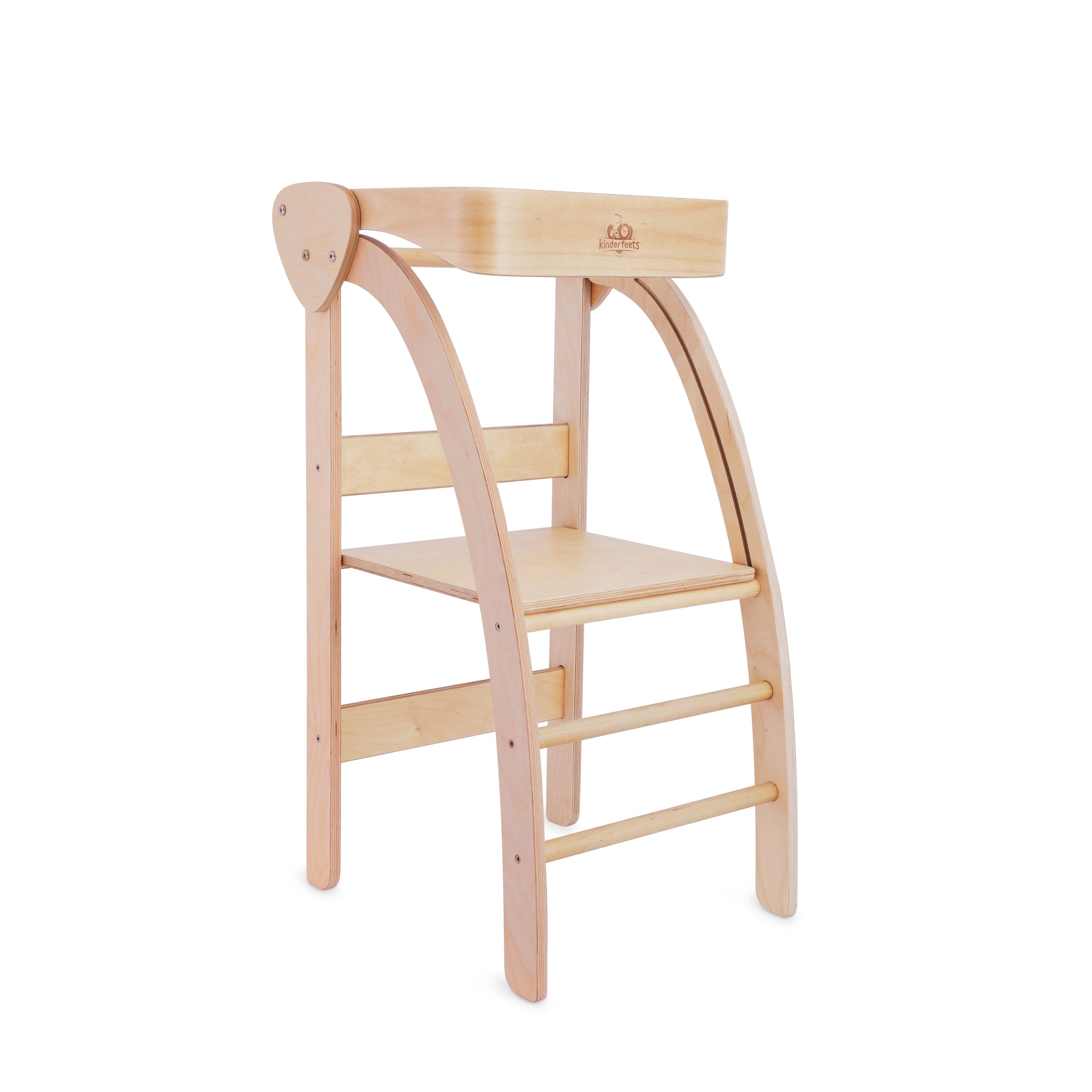 Kinderfeets Pikler observation tower climbing toy in natural wood finish, designed for safe, imaginative play for children.