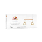 Kinderfeets trapeze with rings in packaging, colorful climbing toy for kids, featuring sturdy rings and vibrant design.