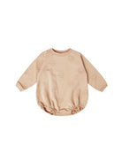 Quincy Mae crewneck bubble romper for babies in apricot, featuring a soft fabric and comfortable fit for little ones.