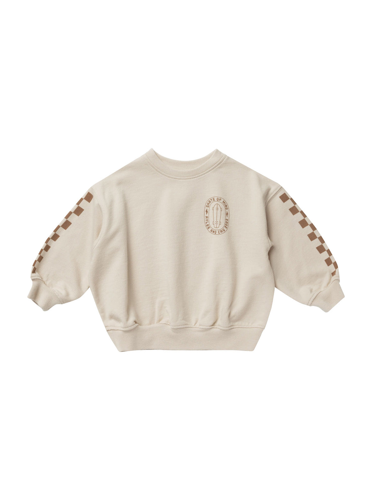 Rylee + Cru Relaxed Sweatshirt in natural color, casual sweater with a relaxed fit, featuring a skate of mind graphic design.