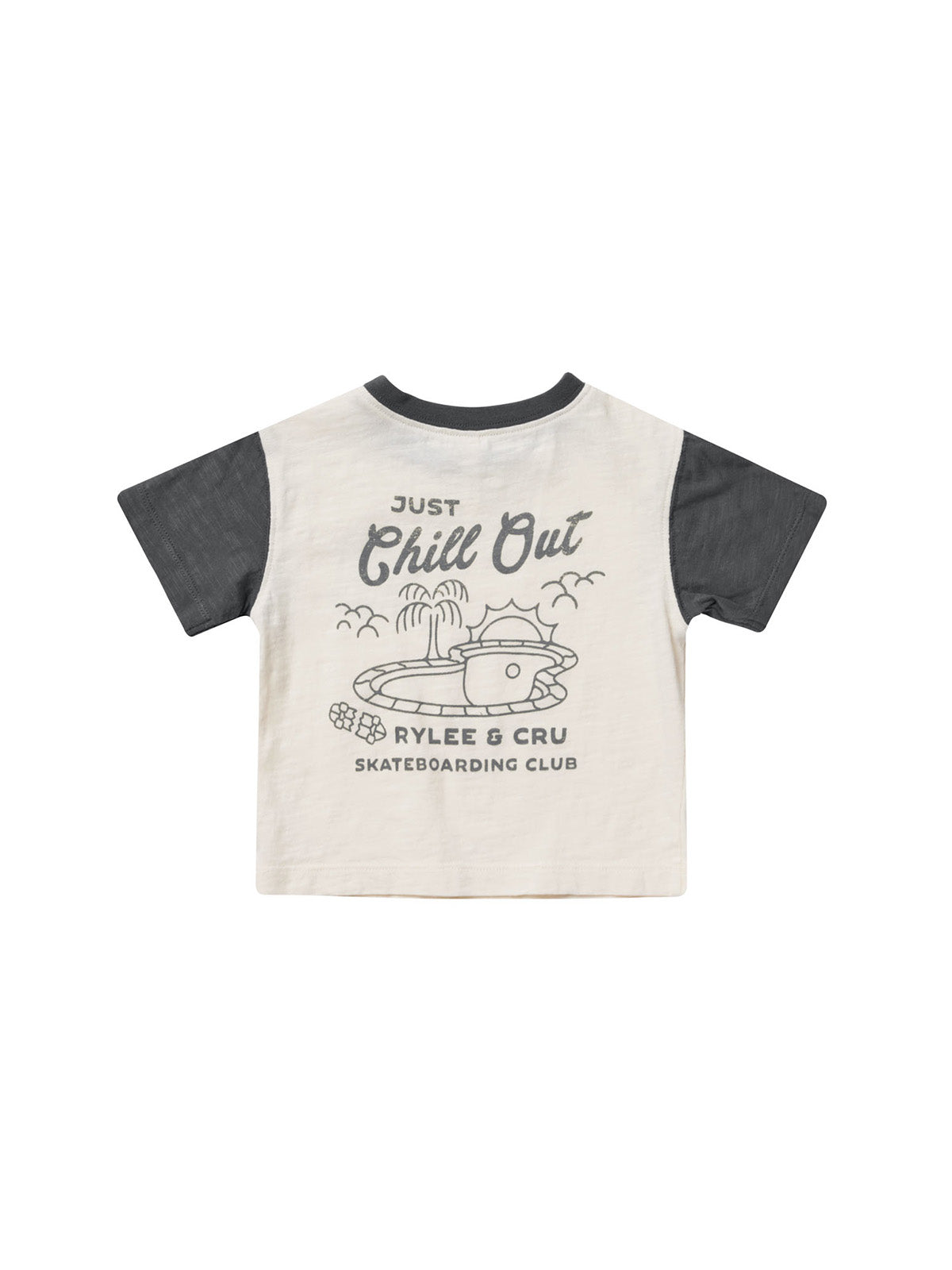 Rylee + Cru contrast short tee in ivory and slate, casual t-shirt with color blocking, displayed flat on a white background.
