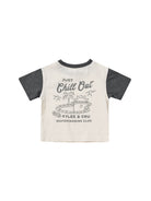 Rylee + Cru contrast short tee in ivory and slate, casual t-shirt with color blocking, displayed flat on a white background.