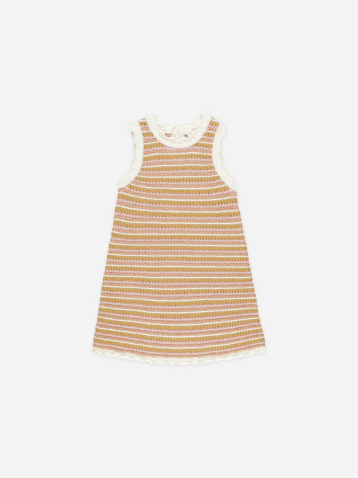 Rylee + Cru pink stripe crochet tank mini dress matching set, featuring a sleeveless crop top and skirt with a textured crochet pattern.