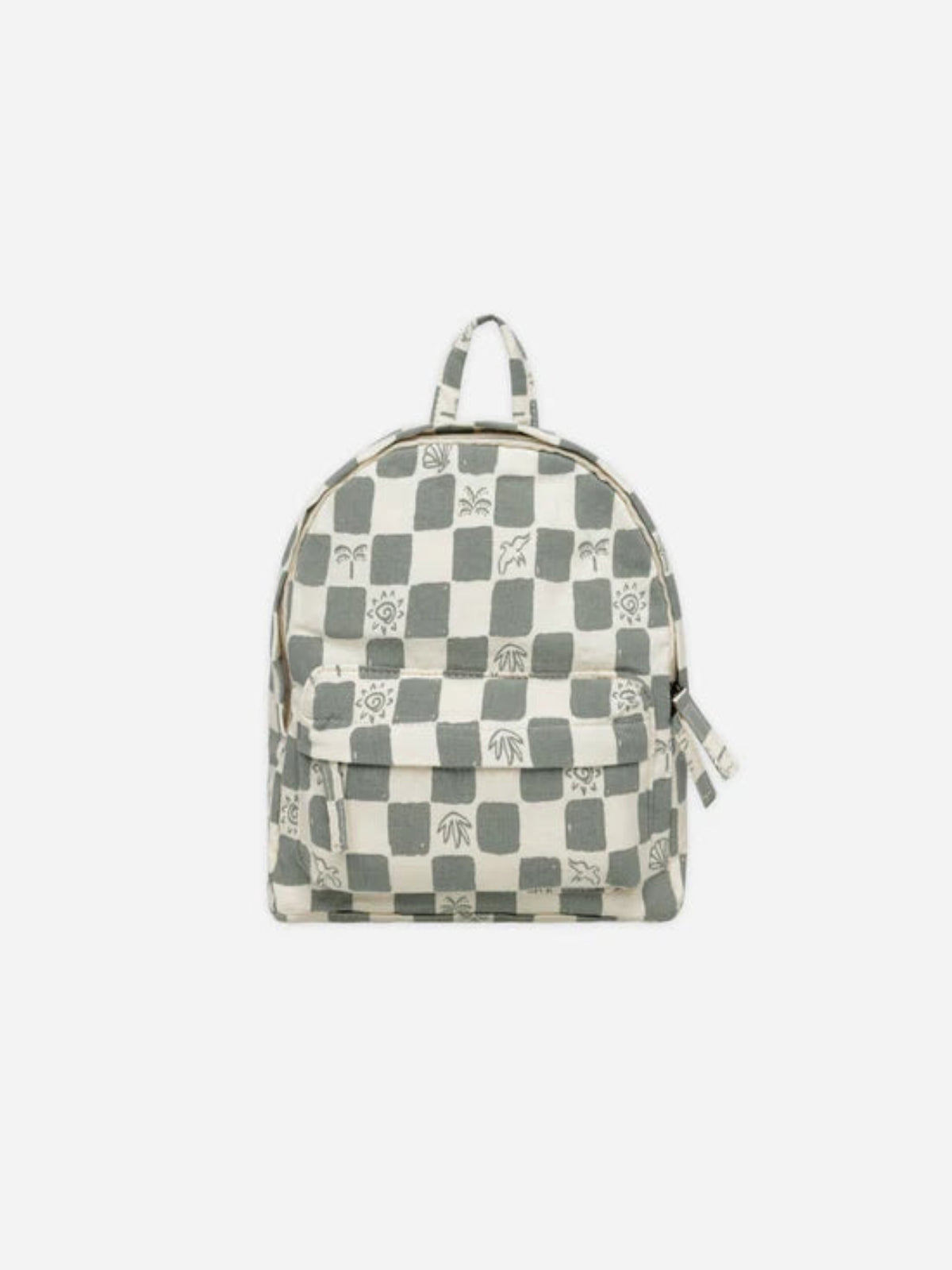 Rylee + Cru Coastal Check mini nappy backpack with natural fabric and adjustable straps, featuring a stylish check pattern.