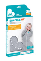 Love To Dream Swaddle Up™ Original 1.0 TOG in grey, a cozy swaddle for babies with a soft fabric and secure fit.