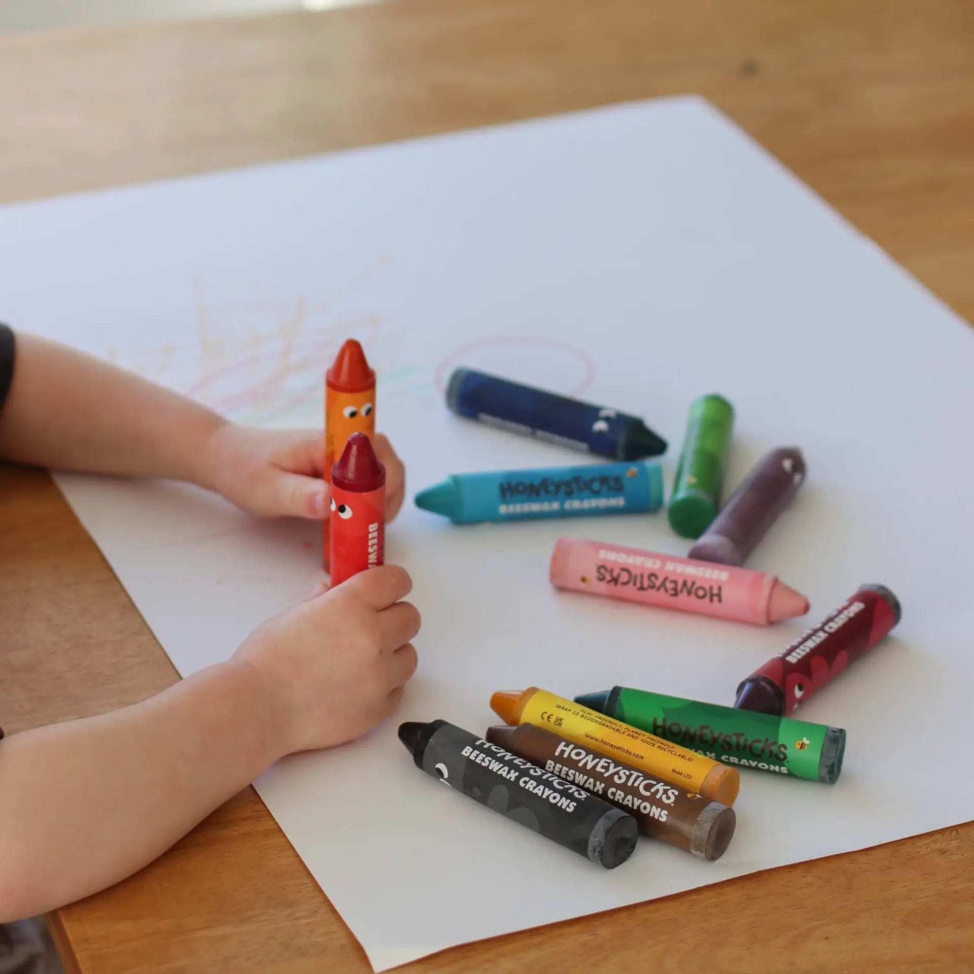 Set of 12 Honeysticks Beeswax Crayons Jumbos in bright colors, featuring natural beeswax texture and large, easy-to-hold design for kids.