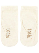 Pair of Toshi Organic Socks Ankle Dreamtime Feather design, soft ankle socks with feather pattern in natural tones.