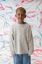 GROWN Organic Funfetti Knit Sweater in surf color, featuring colorful funfetti pattern and cozy knit texture.