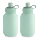 Mushie silicone puree pouch 2-pack in Cambridge Blue, soft reusable dinnerware for babies and toddlers.