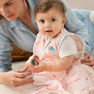 Love to Dream Swaddle Up™ Transition Bag Lite 0.2 TOG in Daredevil Bunny Pink, soft fabric with a snug fit for babies.