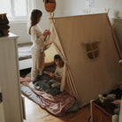 Colorful Kinderfeets Play Tent by Kinderfeets with fabric walls and playful design for children’s indoor play and imagination.