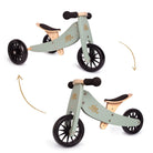 Kinderfeets Tiny Tot Sage Green trike and balance bike for toddlers, featuring a sturdy wooden frame and colorful design.