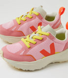 VEJA Canary Light Alveomesh orange and white sneaker with breathable mesh design, sporty shoe for casual wear.