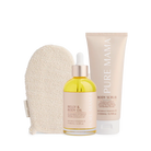 Pure Mama Bump Love Set for women featuring belly and body oils, and stretch mark scrub for skin care during pregnancy.