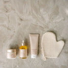 Pure Mama Pregnancy Care Set featuring belly oil, magnesium body rub, and body scrub for women’s prenatal skincare.