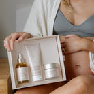 Pure Mama Pregnancy Care Set featuring belly and body oils, magnesium rub, and body scrub for women’s pregnancy skincare.