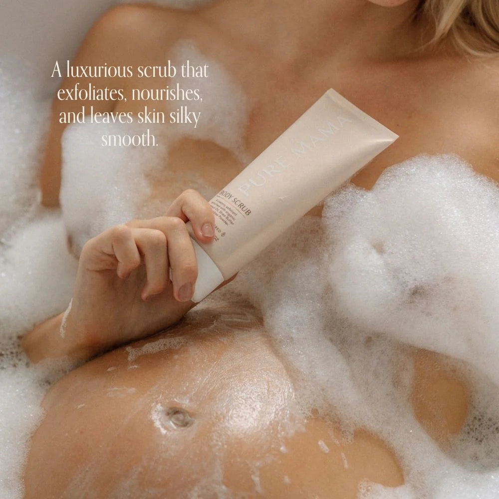 Pure Mama Bump Love Set for women care, featuring stretch mark body scrub in a 200ml bottle with natural ingredients.