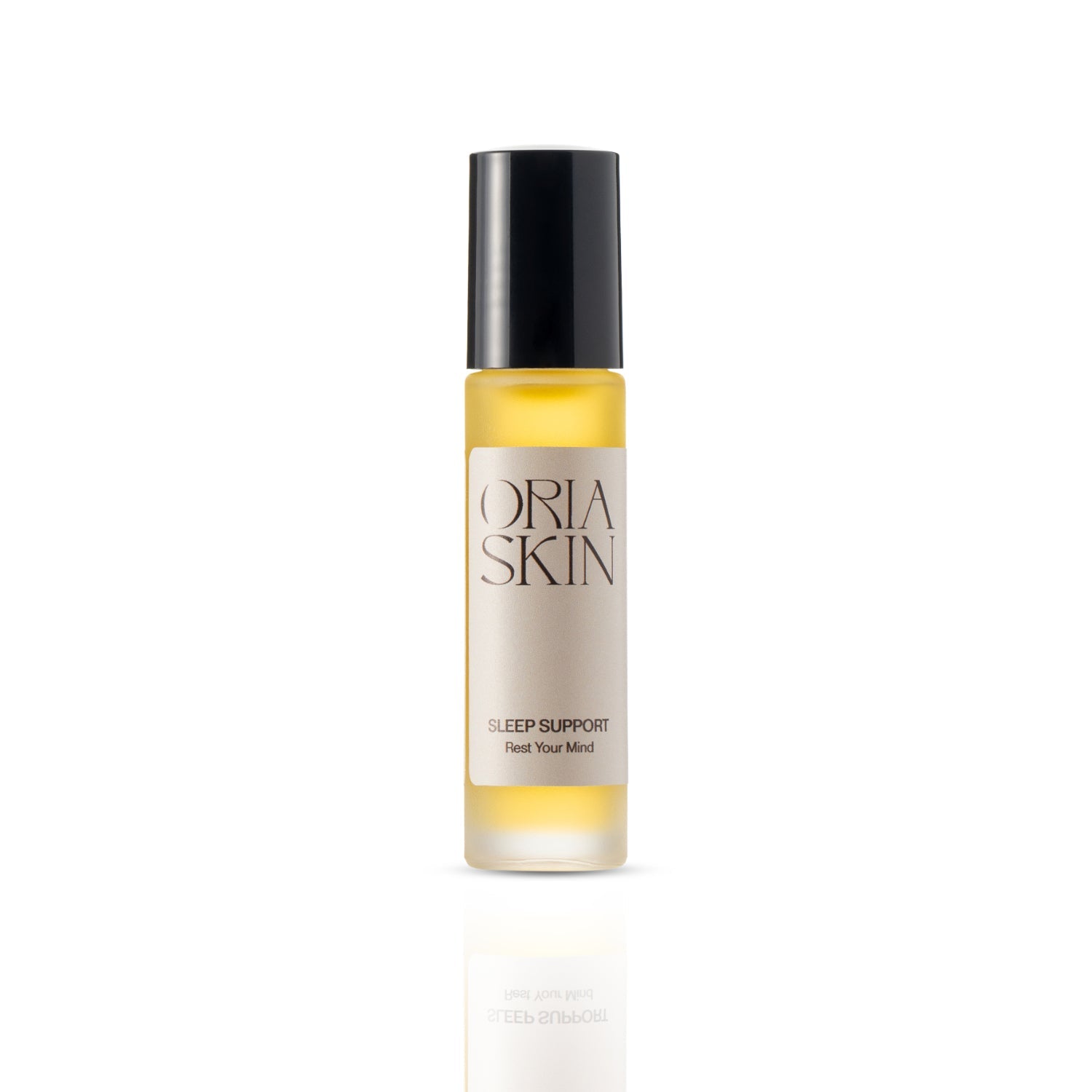 Oria Skin Sleep Support roller blend bottle with natural ingredients, designed to promote restful sleep and relaxation.