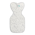 Love to Dream Swaddle Up™ Bamboo 1.0 TOG in grey with star and moon design, soft fabric for comfortable baby sleep.