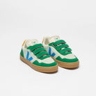VEJA Small V-90 leather sneakers in Jade Egee Emeraude green, featuring organic leather with sleek design and subtle branding.