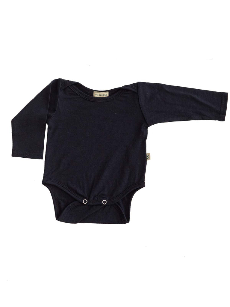 Wilderling merino baby bodysuit. baby essential item. navy boys bodysuit.