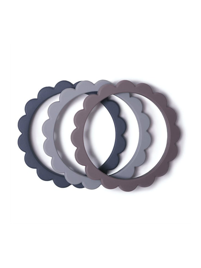 Mushie Silicone Baby Bracelet Flower Teether Steel Dove Grey Stone