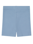 Back view of Sonnie Orla Ribbed Bike Shorts in Dusty Blue, showing the fitted design and ribbed texture.