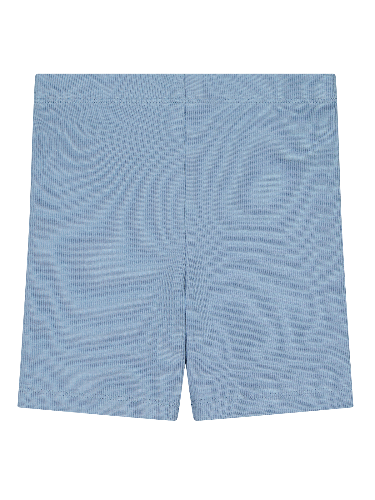 Sonnie Orla Ribbed Bike Shorts in dusty blue, front view showing fitted, ribbed fabric and high-rise waist.