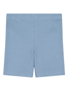 Sonnie Orla Ribbed Bike Shorts in dusty blue, front view showing fitted, ribbed fabric and high-rise waist.