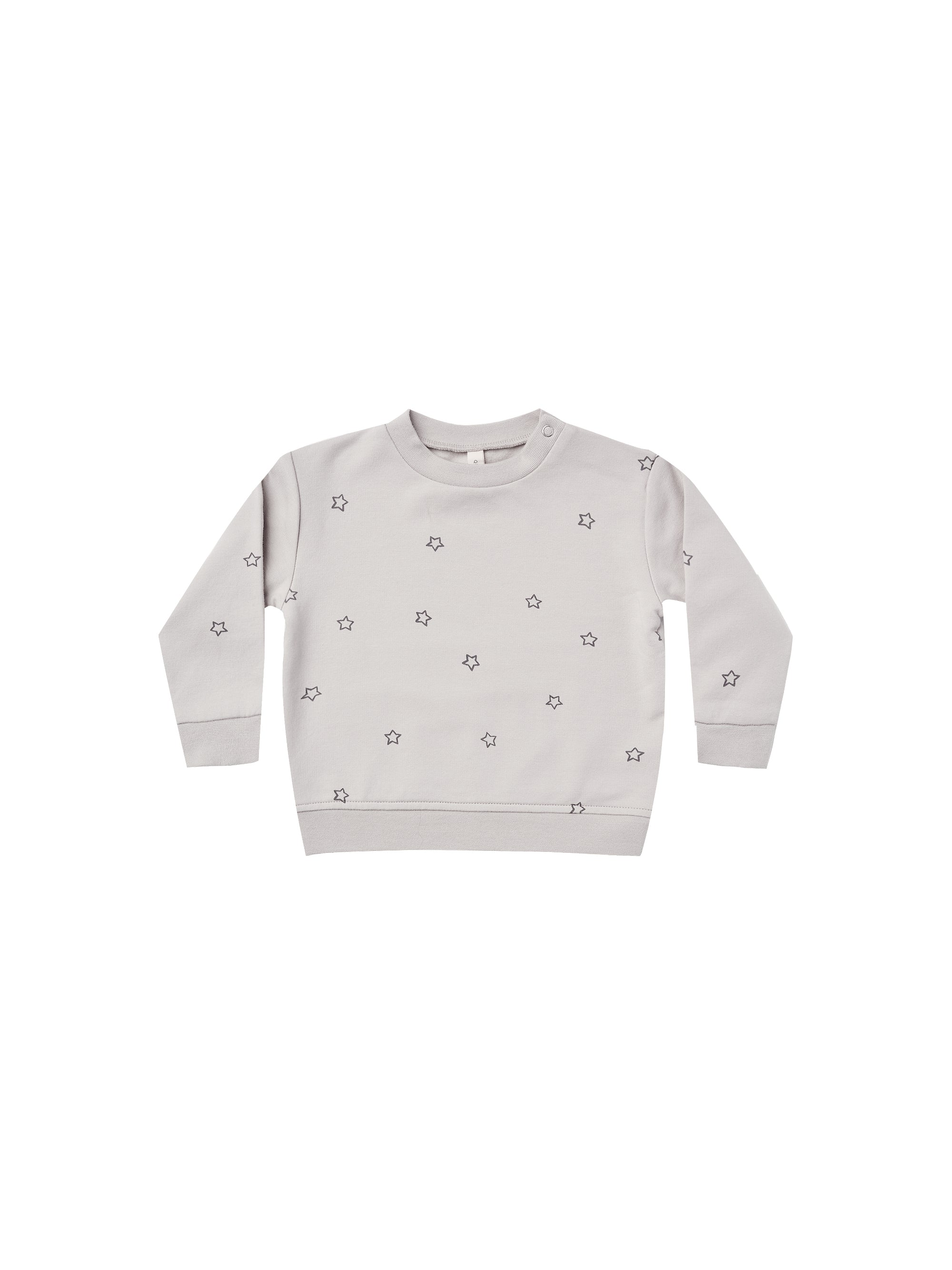 Quincy Mae fleece sweatshirt with star pattern in soft gray, cozy long-sleeve sweater for children.