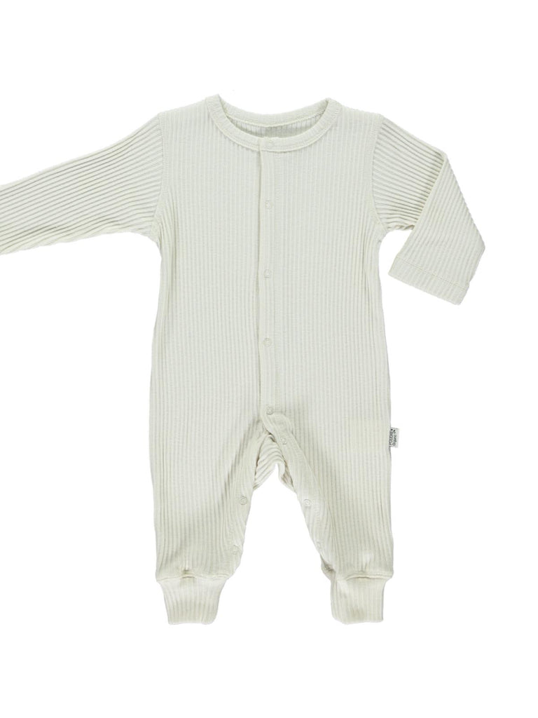 Dreamy rib pyjama rib onesie for babies. cream rib