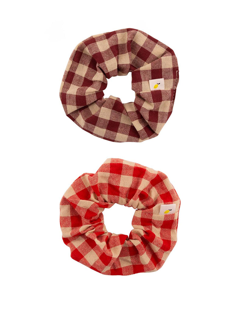 Sticky Lemon Scrunchie Pack. Poppy Gingham and Cherry Gingham.