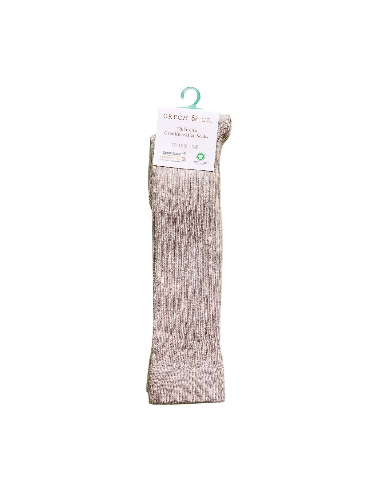 Grech & Co organic cotton over-the-knee tights in buff color, soft and comfortable thigh-high socks for everyday wear.