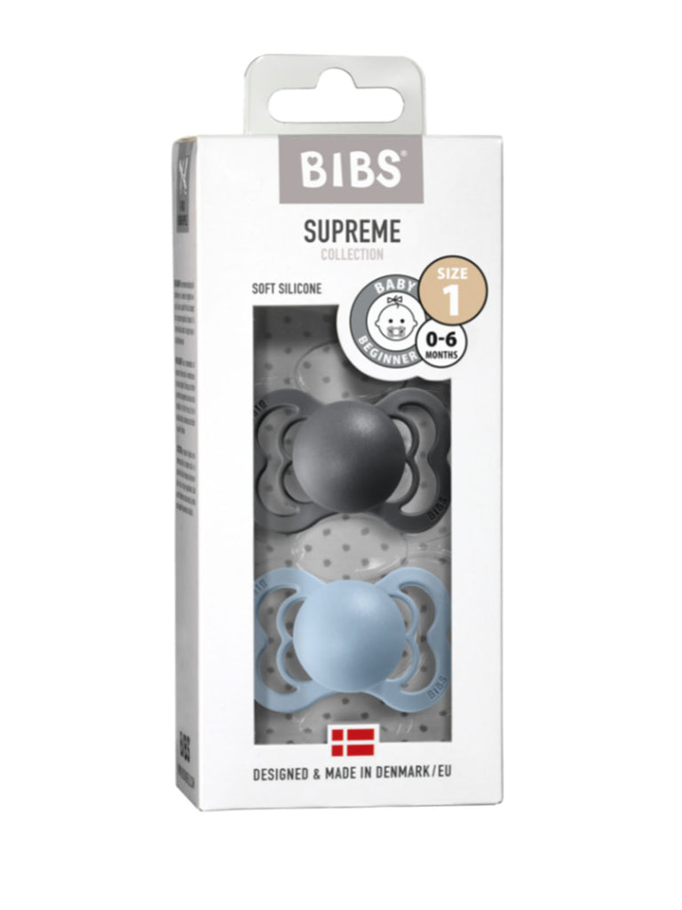 BIBS Supreme Pacifier Silicone Iron and Baby Blue. Baby Dummie