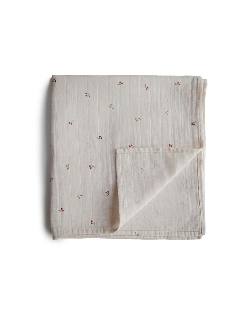 Mushie Baby Swaddle Cherries. 100% organic cotton.